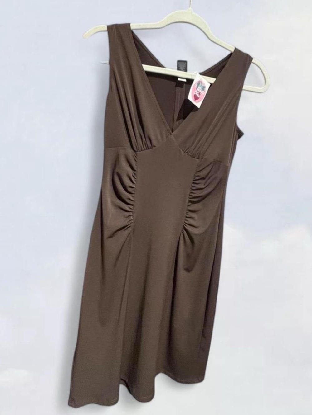 MODA International Brown Stretch Ruched Sleeveless Dress Women’s Size XS 90s Y2K